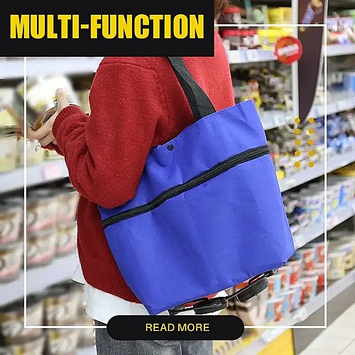 حقيبة عربة تسوق 2 في 1 قابلة للطي مع عجلات 🛒👜