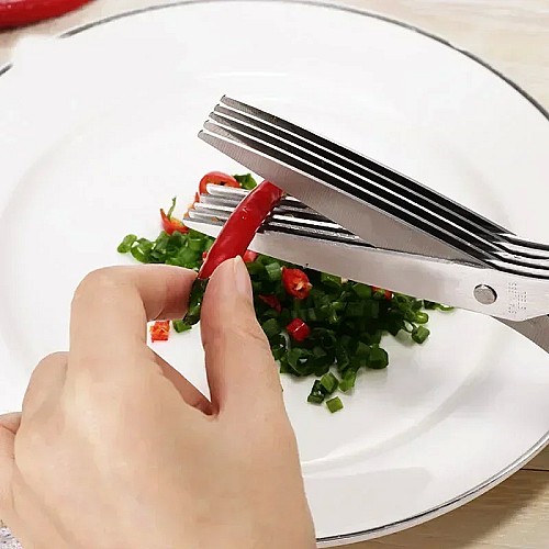 مقص متعدد الطبقات للمطبخ، مقص بصل وخضار من الستانلس ستيل🥦🔪