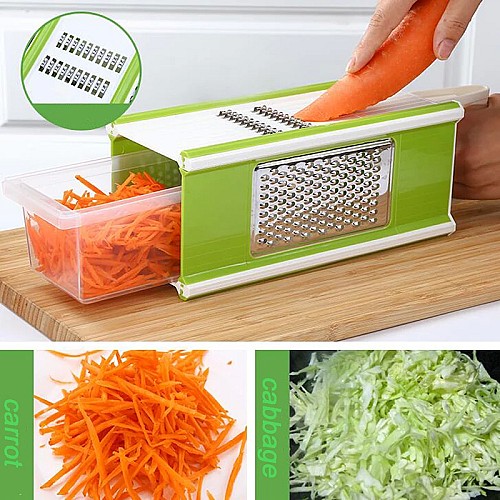 طقم أواني طهي متعددة الوظائف مع علبة حاوية قطاعة خضروات ومطحنة وتقطيع 🍳🔪