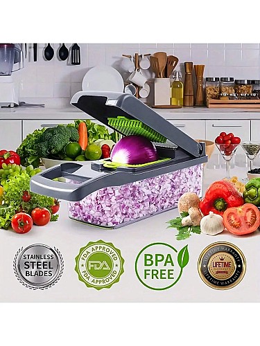 مجموعة 16 قطعة للمطبخ! 🍴🥒🍅 قطاعة وفاكهة متعددة الوظائف، مبشرة يدوية، وأكثر!
