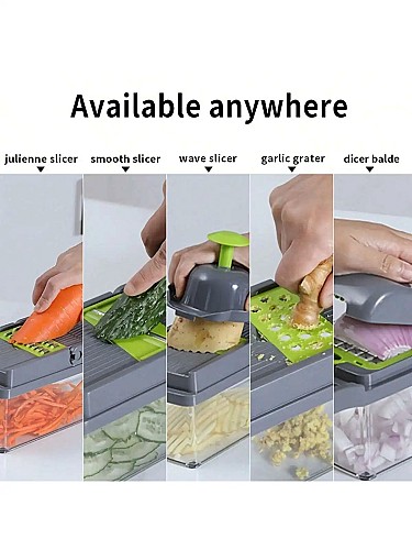 مجموعة 16 قطعة للمطبخ! 🍴🥒🍅 قطاعة وفاكهة متعددة الوظائف، مبشرة يدوية، وأكثر!