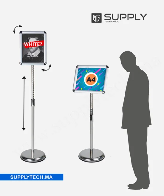 Porte affiche sur pied avec socle rond pour document A4
