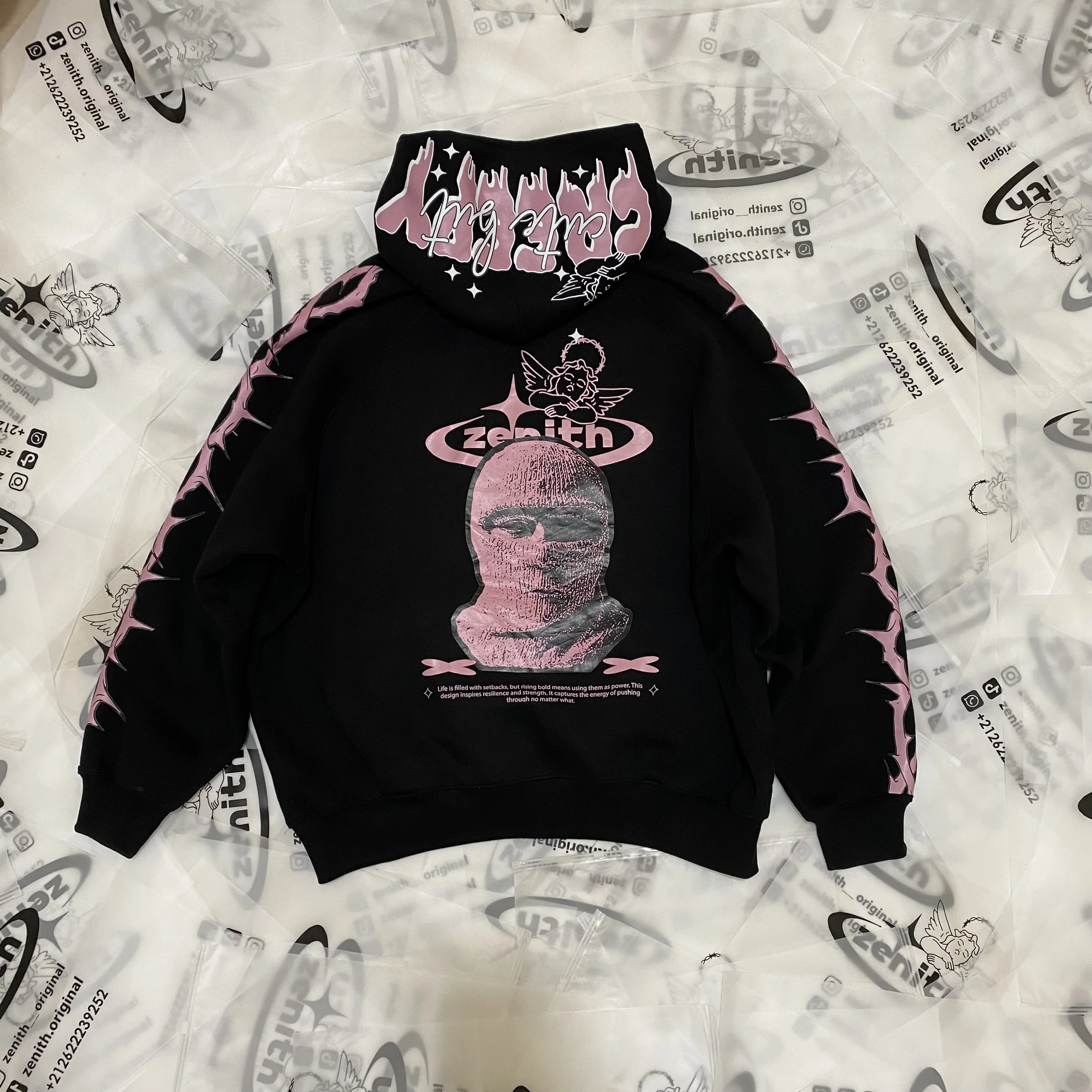 Ensemble Zenith – Black/Pink “Flames” (Hoodie + Jogger)