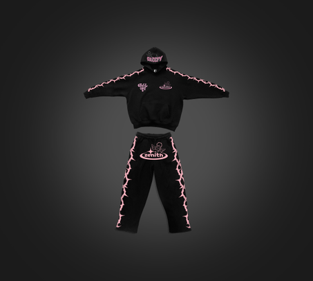 Ensemble Zenith – Black/Pink “Flames” (Hoodie + Jogger)