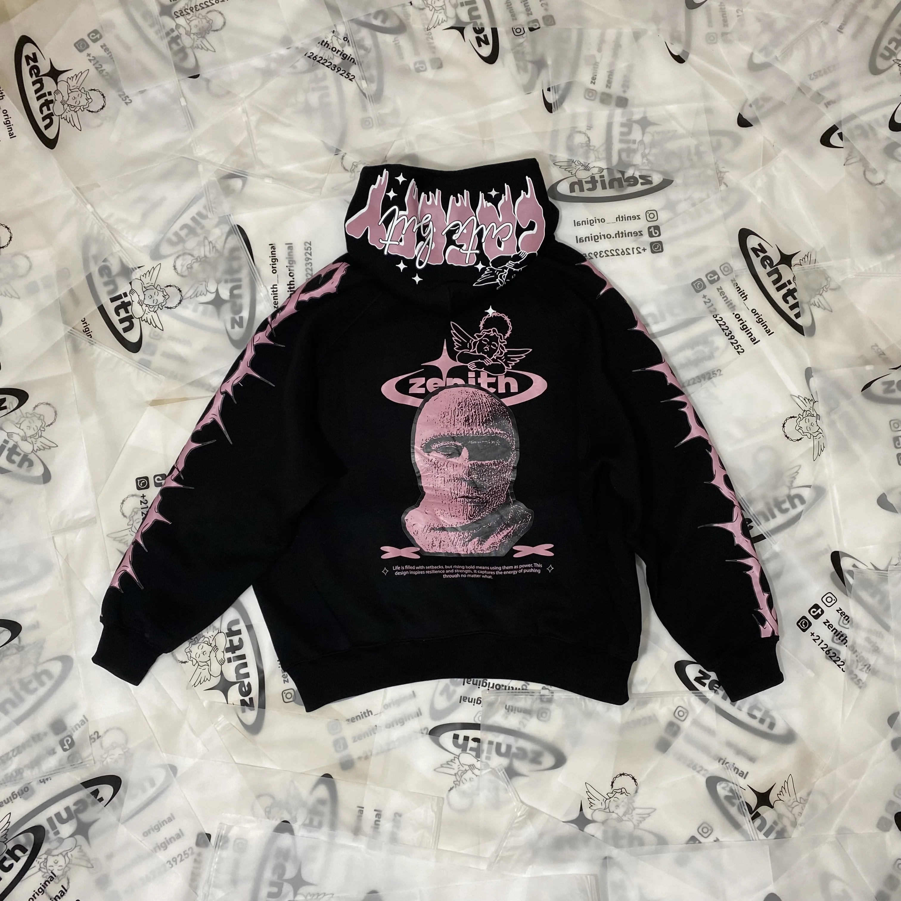 Ensemble Zenith – Black/Pink “Flames” (Hoodie + Jogger)