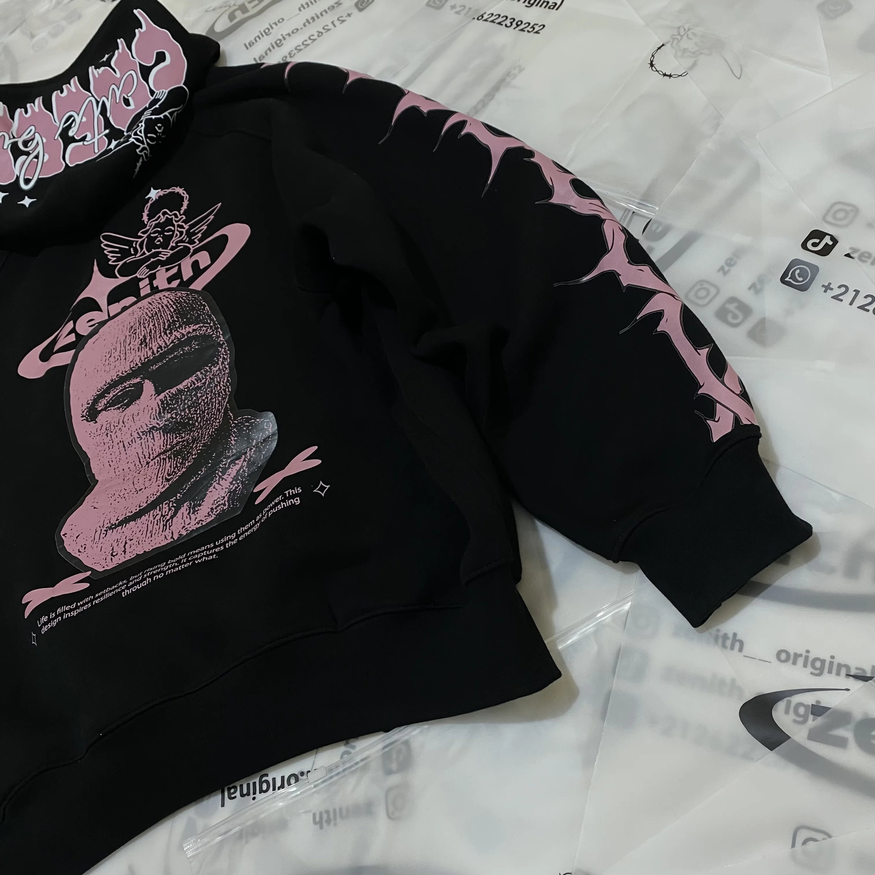 Ensemble Zenith – Black/Pink “Flames” (Hoodie + Jogger)