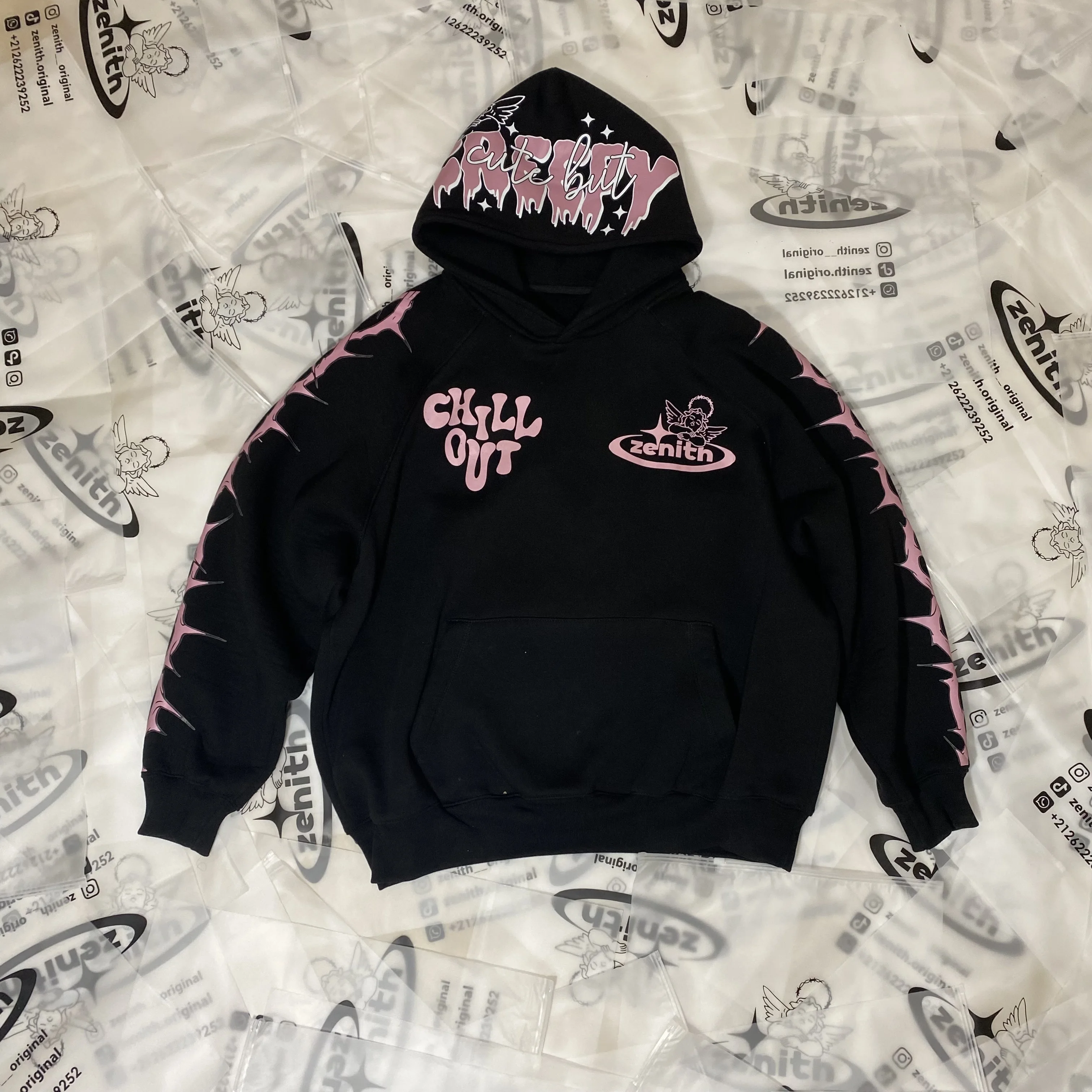 Ensemble Zenith – Black/Pink “Flames” (Hoodie + Jogger)