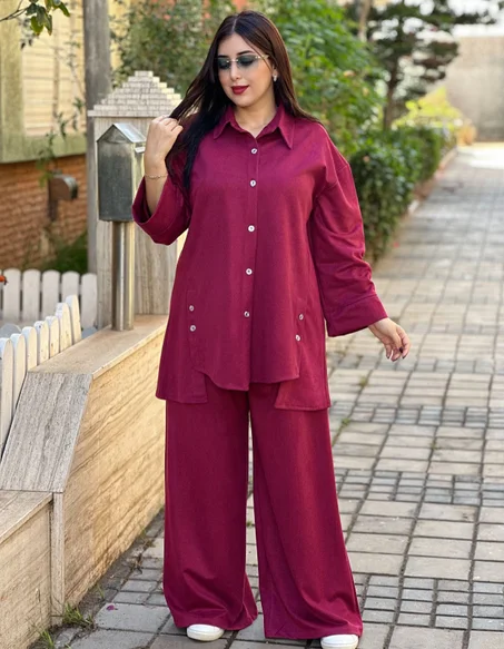 طقم نسائي فودان (Fondan) فاخر - قماش قطري/مائل - تصميم عملي - موديل 1  Ensemble fondan 1