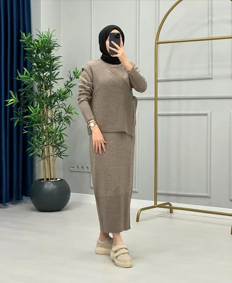 طقم فستان وسترة صوف ناعم (2 قطعة) - دفء وراحة - موديل   1958Robe+gilet 1958