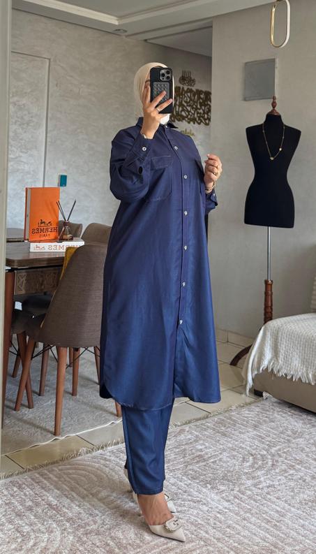 طقم تينسيل طويل (2 قطعة) - خامة ناعمة ومريحة - خصم 15% - إطلالة أنيقة  Ensemble long