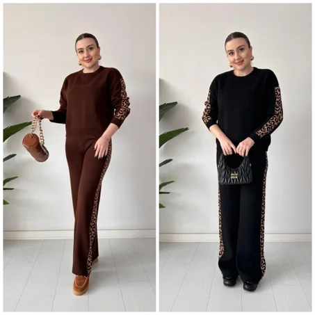 طقم نسيج ناعم (2 قطعة) - دفء وراحة فائقة - إطلالة شتوية عصرية - موديل   2094Ensemble tiger