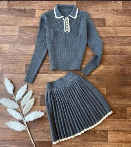 طقم تريكو وتنورة (2 قطعة) - نسيج ناعم ومريح - إطلالة شتوية أنيقة - موديل 2028
