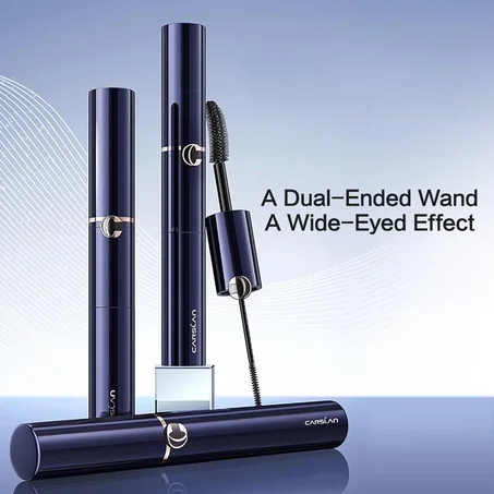 CARSLAN Double Extension Curling Mascara, Dual Brush Design for Lengthening & Curling for All Lashes, Natural Volume, Quick-Dry Smudge-Proof All Day Wear, Black, 0.18 Fl