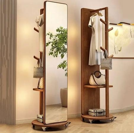 المرآة الدوارة الذكية 3 في 1 - حامل ملابس ورفوف تخزين مدمجة