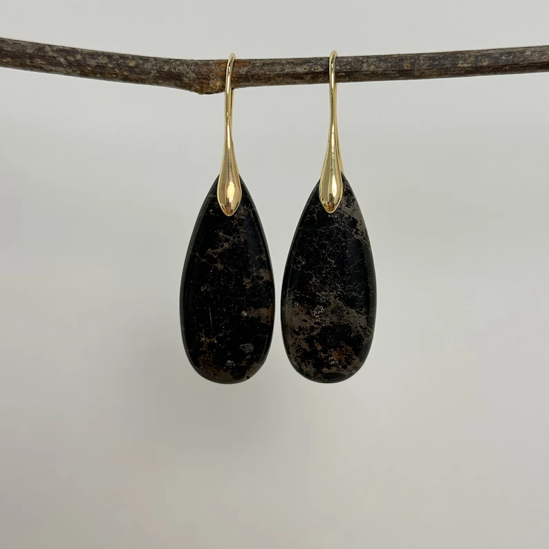 Black Gemstone Earrings, Teardrop Healing Earrings, Simple Stone Earrings, Drop Earrings, Women's Jewelry Gifts