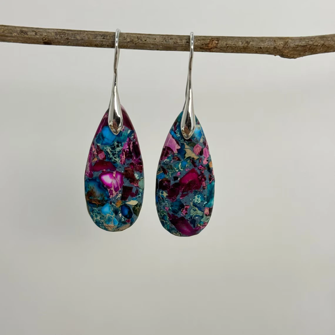Sea Sediment Drop Earrings, Natural Stone Healing Earrings, Elegant Jewelry for Women