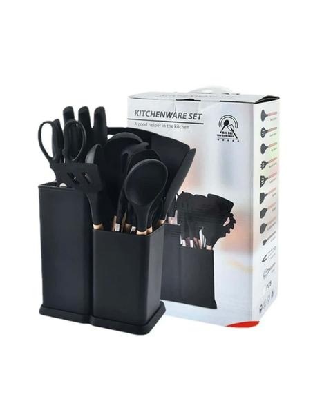 Ensemble d'ustensiles de cuisine antiadhésifs, 19 pièces, ustensiles de cuisine, spatule, pelle à œufs, batteurs à manche en bois