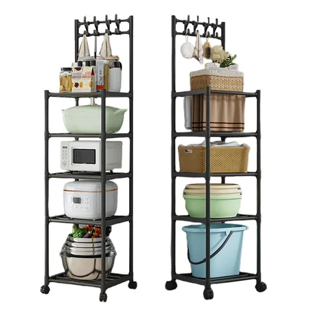 منظم للمطبخ والحمام، رف من 5 طبقات بعجلات