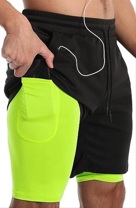 Short de Sport Multifonctionnel 2 en 1 pour Homme I Léger avec doublure de compression