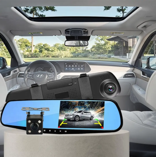 Car Rear View Mirror with Front and Rear Camera