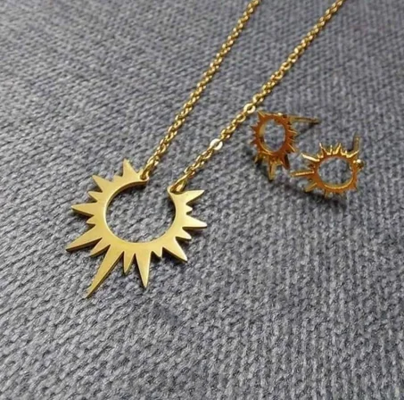 ✨Collier avec pendentif + boucles d'oreilles SOLEIL en acier inoxydable