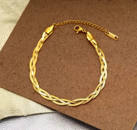 bracelet tresse doré en acier inoxydable