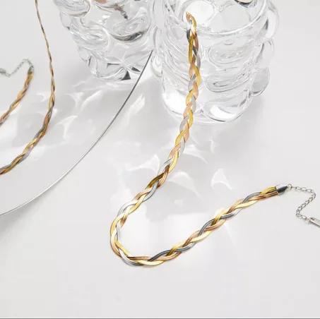 Le collier tresse chaine maille serpent tricolore ❤️‍🔥 en acier inoxydable