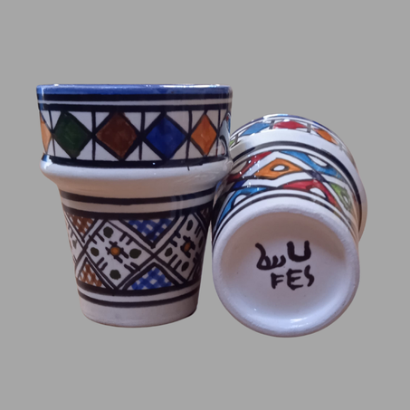 فاس - 2 كؤوس من الطين الأبيض مصنوعة يدويا (حجم صغير)