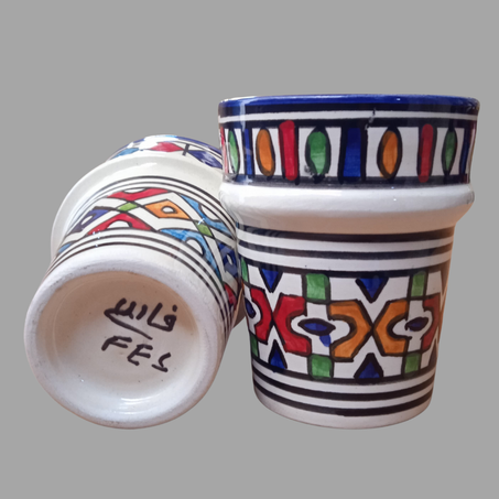 فاس - 2 كؤوس من الطين الأبيض مصنوعة يدويا (حجم كبير)