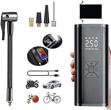 مضخة هواء محمولة قابلة للنفخ،كشف ضغط الإطارات 10 بار مع ضوء LED، شاحن باور بانك،