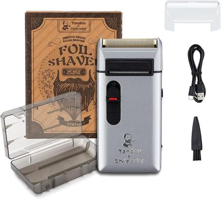 ماكينة حلاقة بشفرة من رقائق الالومنيوم قابلة لاعادة الشحن للرجال من ستايليدر - فضي