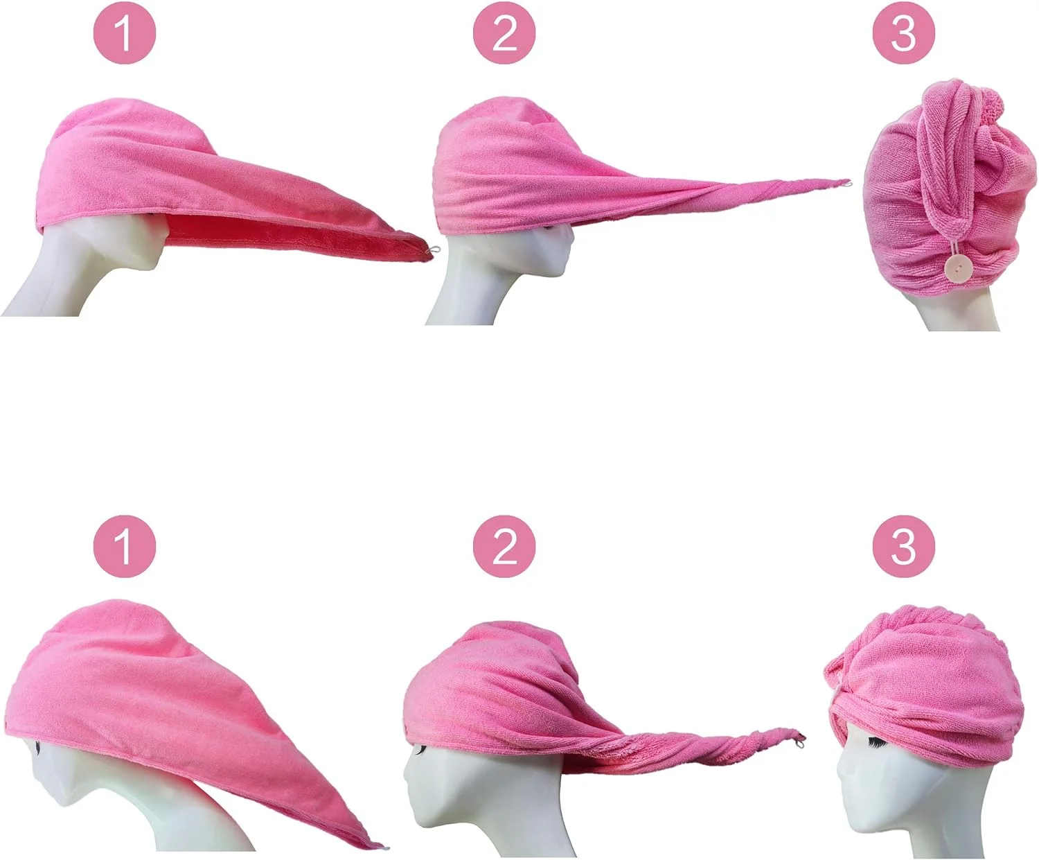 Séchoir Cheveux Naturel Serviette Turban Microfibre - Séchage Rapide Avec Bouton - Pour Femmes Et Enfants - Idéale Salle De Bain Bonnet Séchage Cheveux