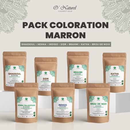 Pack Coloration Marron - Brou de Noix, Katha, Brahmi, Sidr, Indigo, Henna Rajasthan, Ghassoul