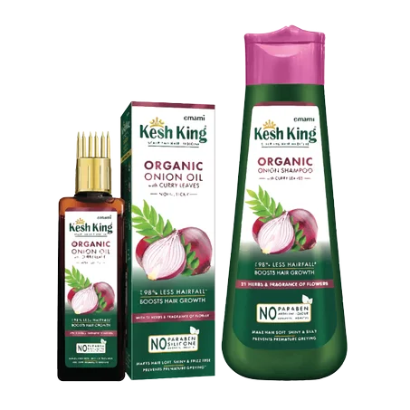 Combo Huile 100 ml & Shampoing à l'Oignon Bio et Feuilles de Curry Kesh King - 300ml