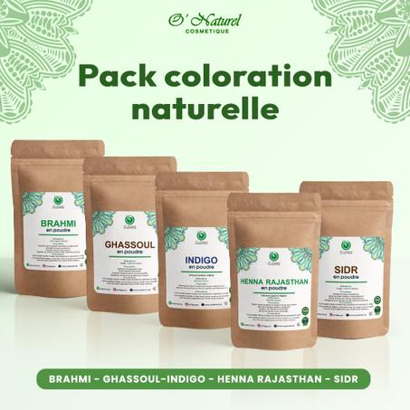 Pack Coloration Naturelle – Brahmi, Ghassoul, Indigo, Henné Rajasthan, Sidr
