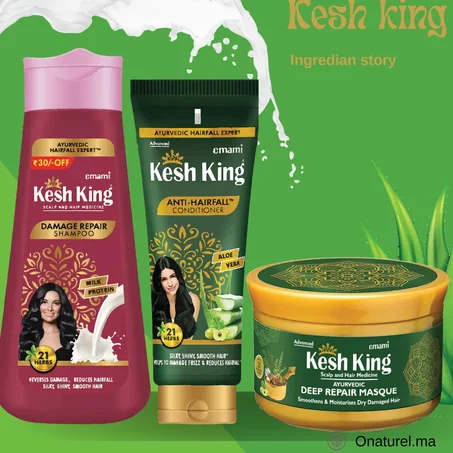 PACK Combo Ayurvédique Réparateur : Shampoing DR 200 ml + Après-shampooing Anti-Chute 200 ml+Kesh King Scalp & Hair Medicated Deep Repair Masque 200 ml