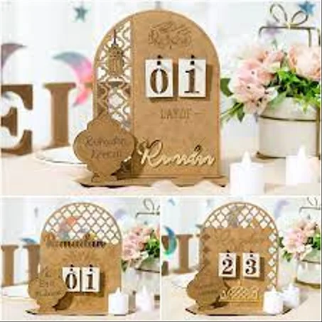 Ramadan Eid Mubarak Countdown Calendar Wooden Ornament Ramadan 2023 Home Decor Islamic Muslim Party Decor Ramadan Kareem
