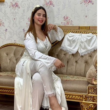 بيجامة بالدونتيل 4 قطع + بالحزام 2023