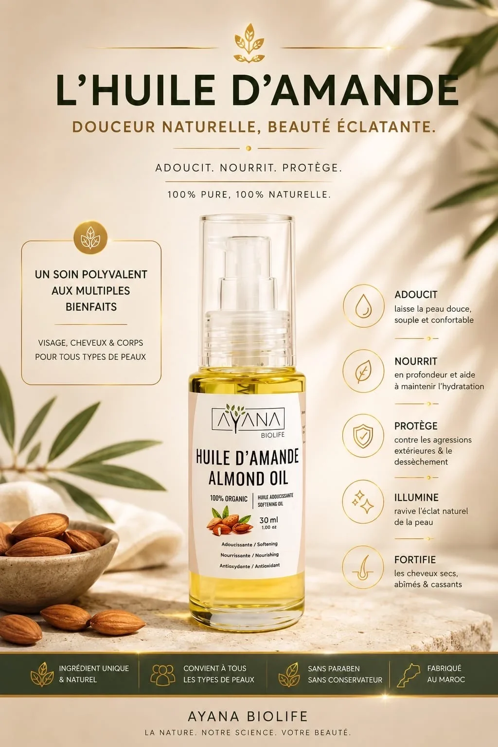 Huile Amande Douce Bio Anti-Vergetures | AYANA Biolife