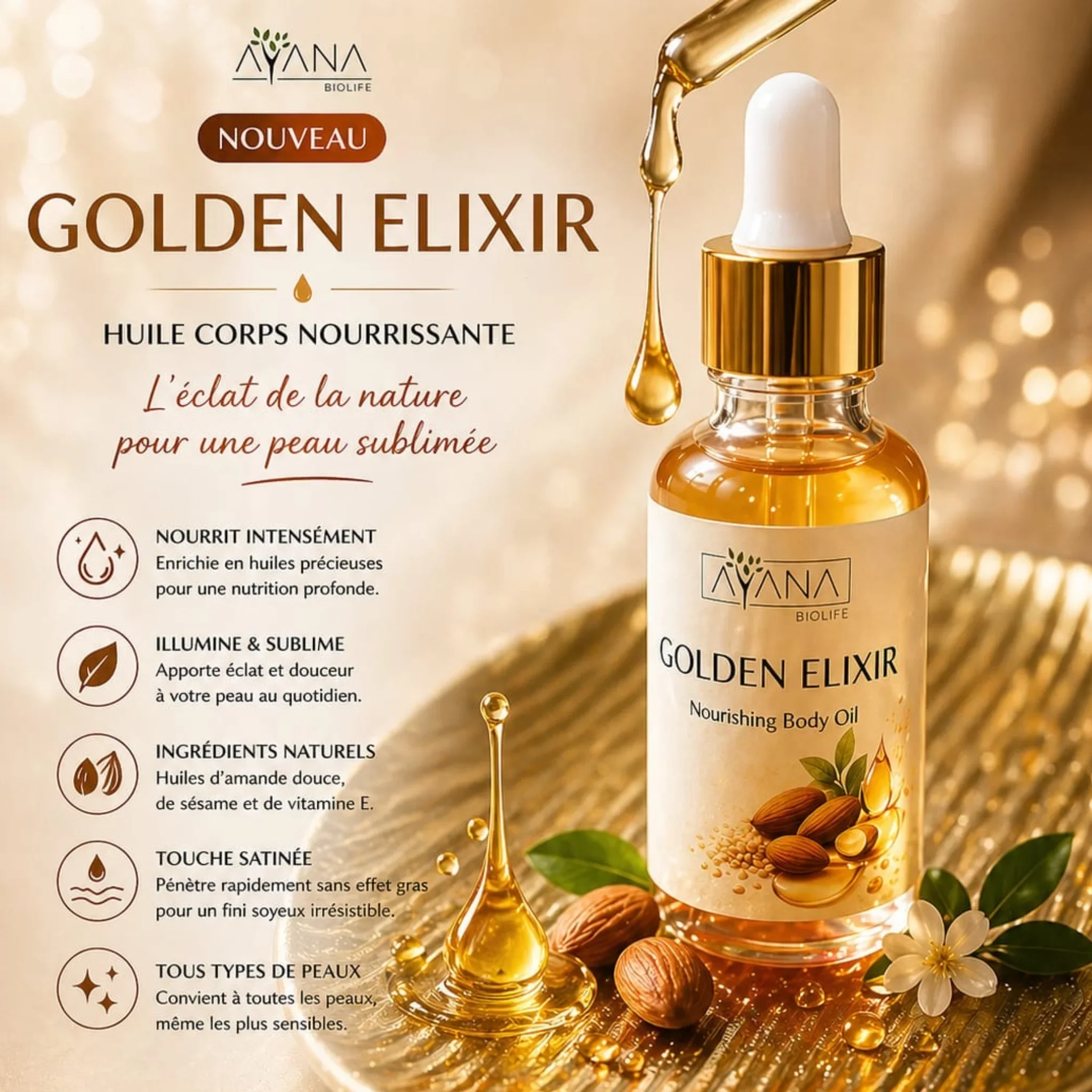 Huile corps nourrissante naturelle Maroc | AYANA Biolife