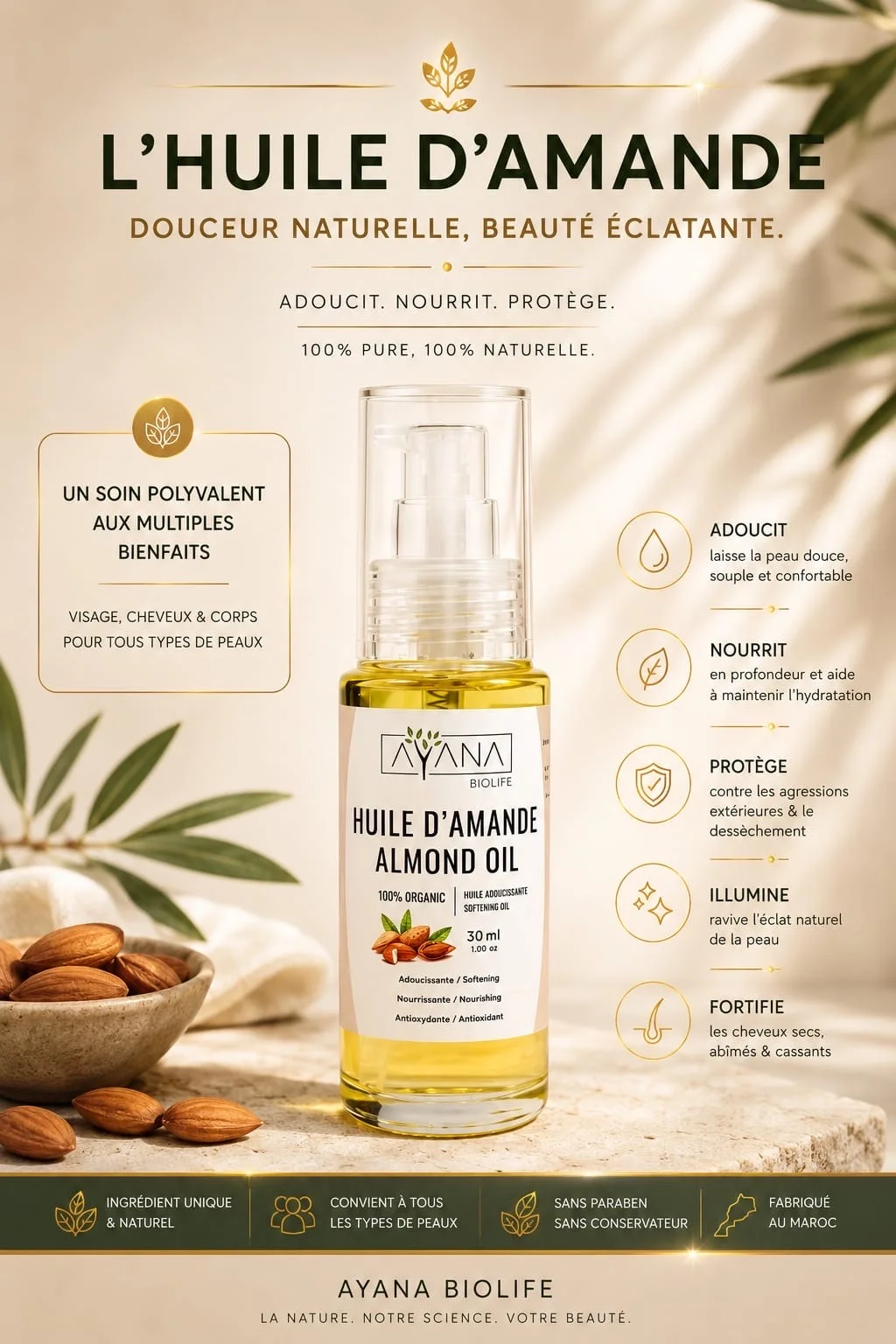 Huile Amande Douce Bio Anti-Vergetures | AYANA Biolife