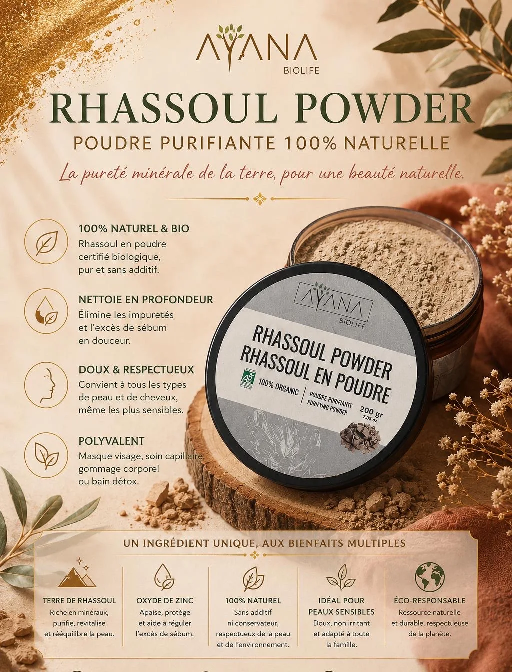 Rhassoul en poudre 200 g