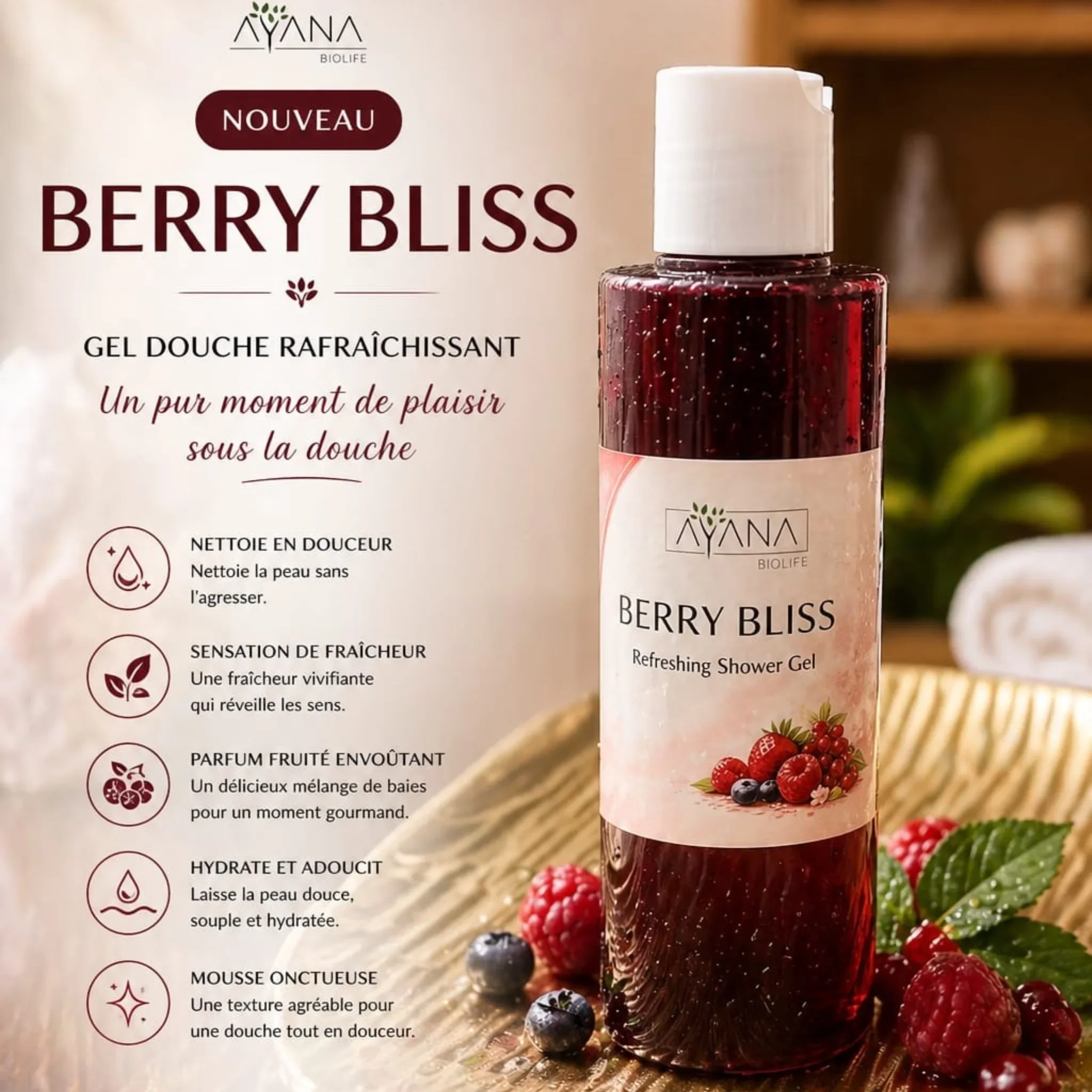 Gel douche naturel sans sulfate Maroc | AYANA Biolife