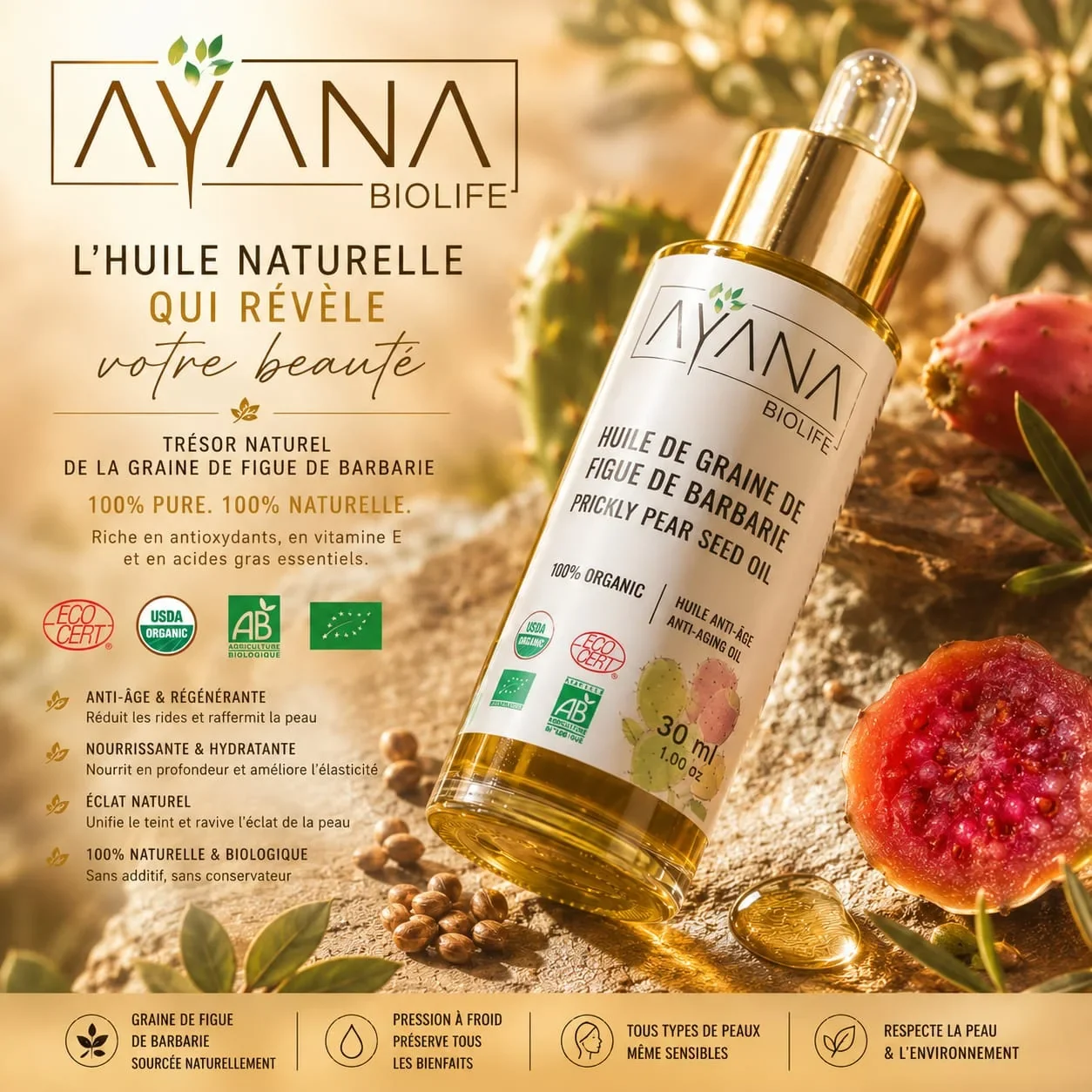 Huile Figue de Barbarie Bio Anti-Âge | AYANA Biolife