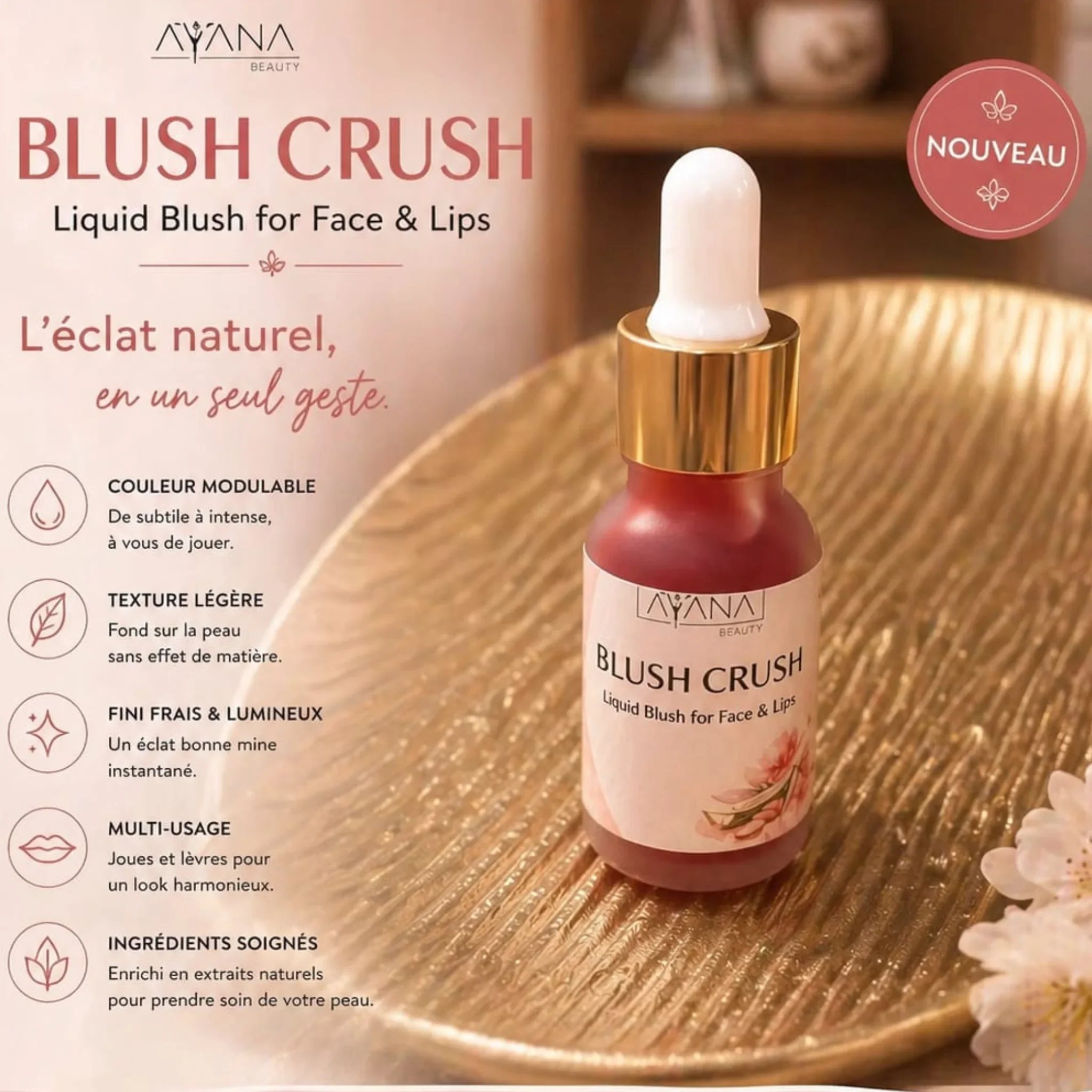 Blush Liquide Naturel Maroc Joues & Lèvres | AYANA Biolife