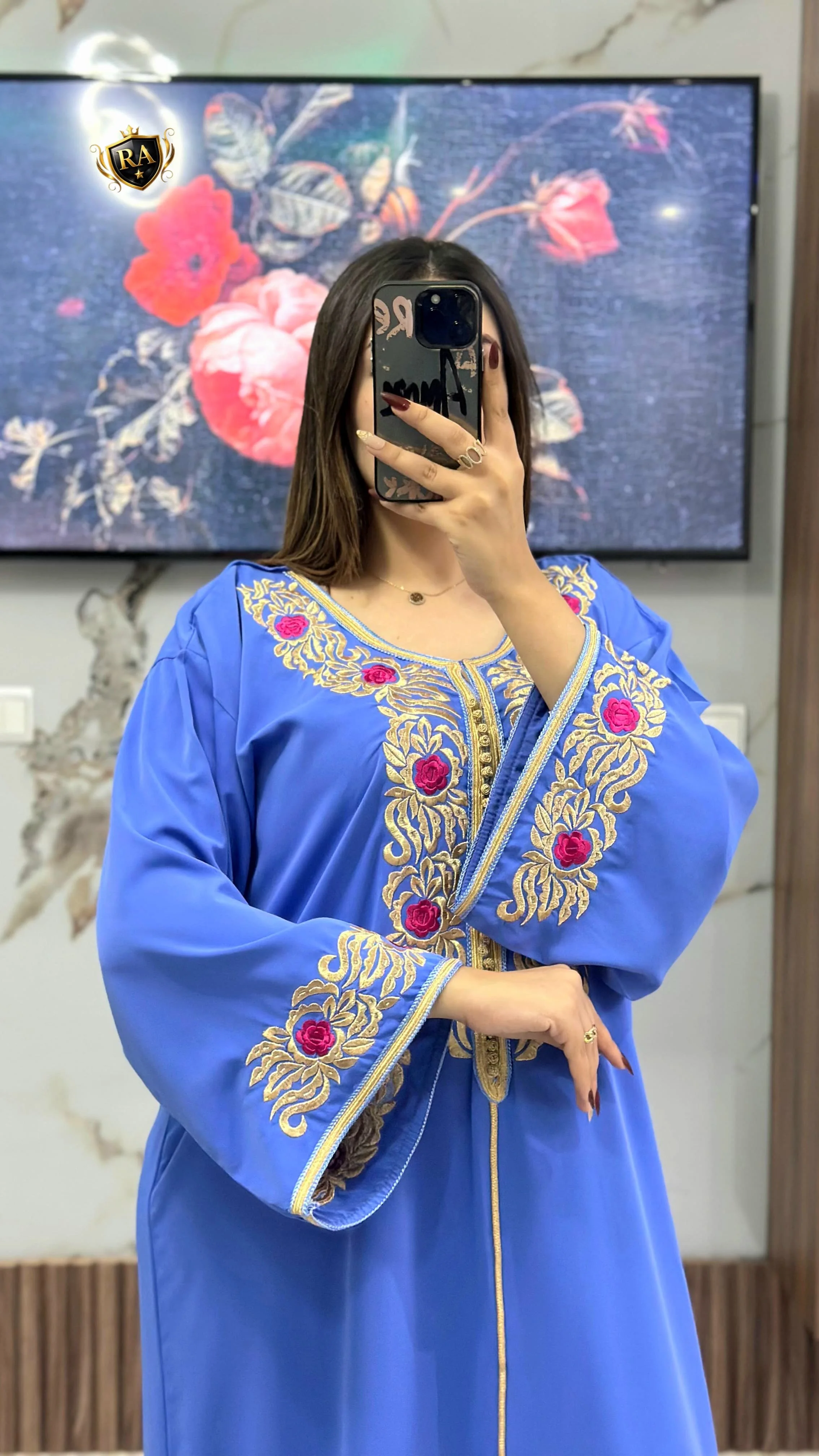 قفطان أنيق ثوب كريب سامبل 👑 🟤مخدوم بالطرز الرباطي