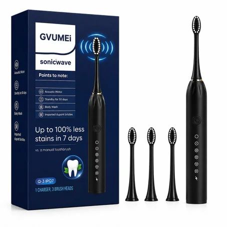 Sonicwave Pro – Brosse à Dents Électrique Rechargeable | Nettoyage Profond | 6 Modes | 4 Têtes Offertes
