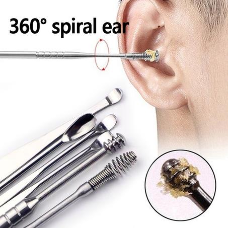 Ensemble De Nettoyeur De Cire D'oreille En Acier Inoxydable 360°