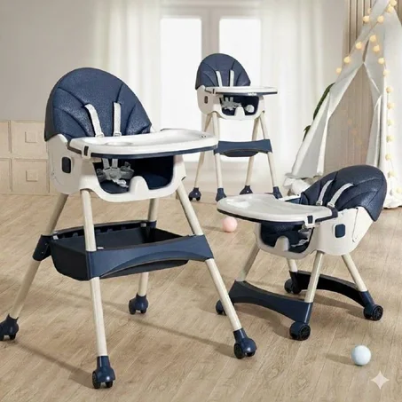 كرسي طعام للأطفال قابل للطي مع صينية قابلة للإزالة وحزام أمان