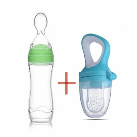 باك 2 في 1 لإطعام الرضع: لهاية فواكه سيليكون + رضاعة ملعقة طعام للأطفال